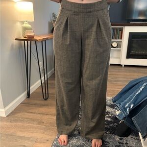 Wide Leg Plaid Trousers in Brown/Black